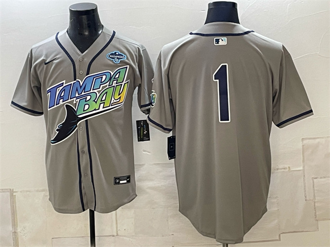 Tampa Bay Rays #1 Gray 2026 AL East Champions Patch Vapor Limited Stitched Baseball Jersey Tampa Bay Rays #1 Gray 2026 AL East Champions Patch Vapor Limited Stitched Baseball Jersey