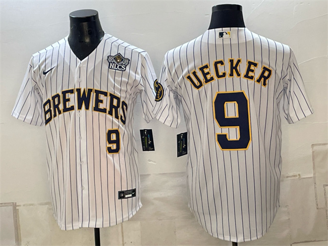 Milwaukee Brewers #9 Bob Uecker White 2026 NLCS Patch Stitched Baseball Jersey Milwaukee Brewers #9 Bob Uecker White 2026 NLCS Patch Stitched Baseball Jersey