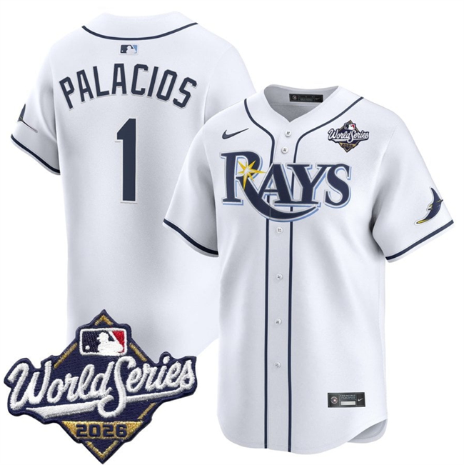 Tampa Bay Rays #1 Richie Palacios White 2026 World Series Home Limited Stitched Baseball Jersey Tampa Bay Rays #1 Richie Palacios White 2026 World Series Home Limited Stitched Baseball Jersey