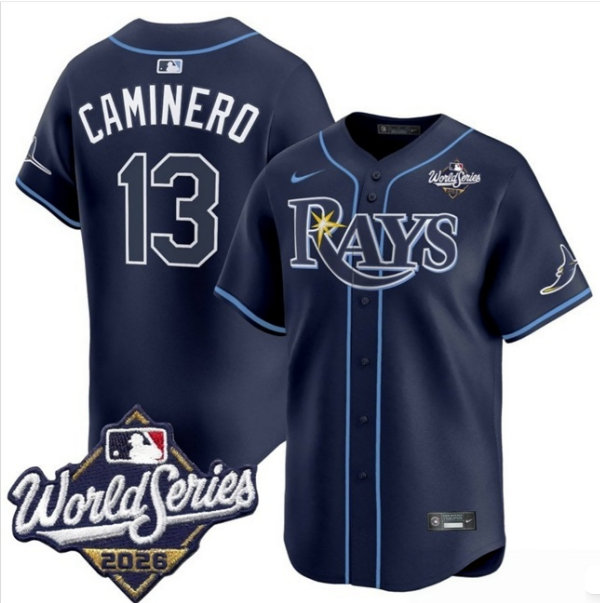 Tampa Bay Rays #13 Junior Caminero Navy 2026 World Series Limited Stitched Baseball Jersey Tampa Bay Rays #13 Junior Caminero Navy 2026 World Series Limited Stitched Baseball Jersey