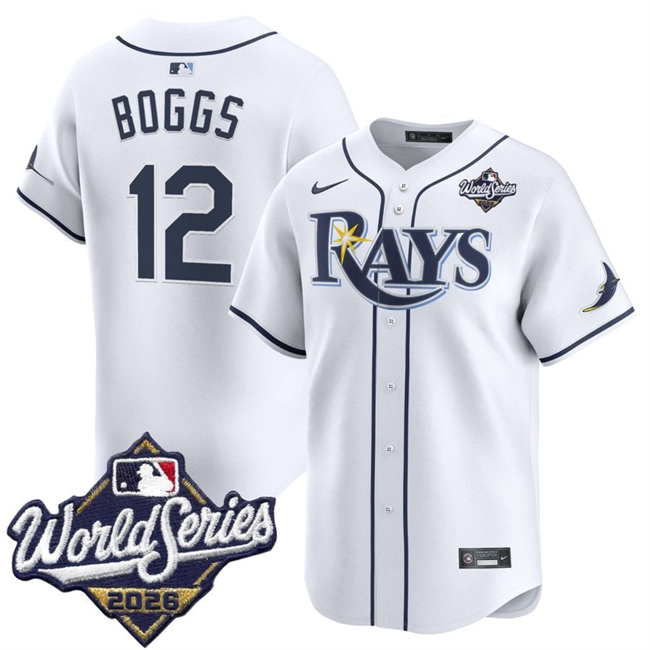 Tampa Bay Rays #12 Wade Boggs White 2026 World Series Home Limited Stitched Baseball Jersey Tampa Bay Rays #12 Wade Boggs White 2026 World Series Home Limited Stitched Baseball Jersey
