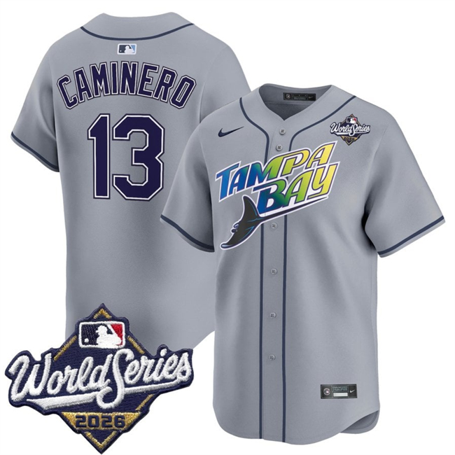 Tampa Bay Rays #13 Junior Caminero Grey 2026 World Series Limited Stitched Baseball Jersey Tampa Bay Rays #13 Junior Caminero Grey 2026 World Series Limited Stitched Baseball Jersey
