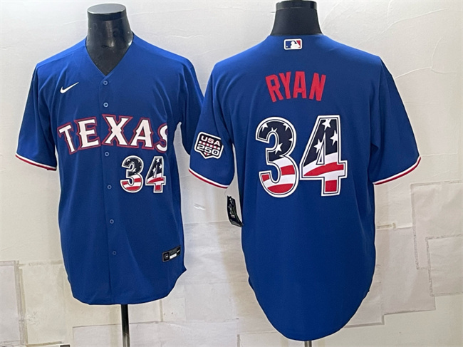 Texas Rangers #34 Nolan Ryan Royal 2026 USA 250 Fourth of July Home Stitched Baseball Jersey Texas Rangers #34 Nolan Ryan Royal 2026 USA 250 Fourth of July Home Stitched Baseball Jersey