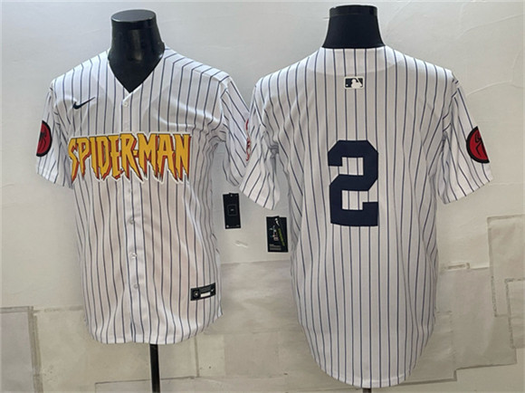 New York Yankees X Spider-Man #2 Derek Jeter White Limited Stitched Baseball Jersey New York Yankees X Spider-Man #2 Derek Jeter White Limited Stitched Baseball Jersey