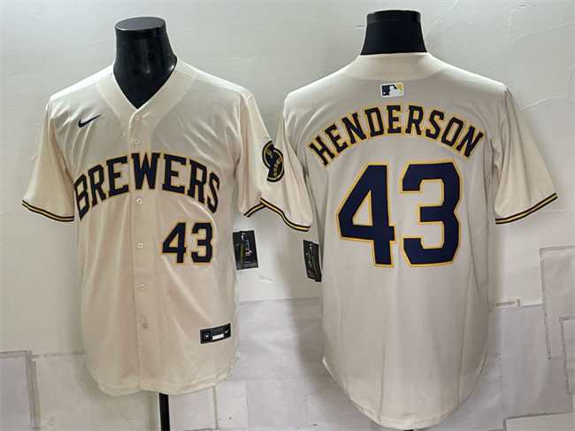 Milwaukee Brewers #43 Logan Henderson Cream Stitched Baseball Jersey Milwaukee Brewers #43 Logan Henderson Cream Stitched Baseball Jersey