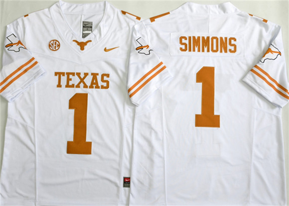 Texas Longhorns #1 Colin Simmons White 2026 F.U.S.E. Stitched Jersey Texas Longhorns #1 Colin Simmons White 2026 F.U.S.E. Stitched Jersey