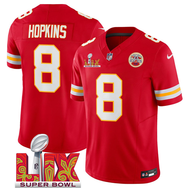 Kansas City Chiefs #8 DeAndre Hopkins Red 2025 Super Bowl LIX Patch F.U.S.E. Vapor Limited Stitched Football Jersey Kansas City Chiefs #8 DeAndre Hopkins Red 2025 Super Bowl LIX Patch F.U.S.E. Vapor Limited Stitched Football Jersey