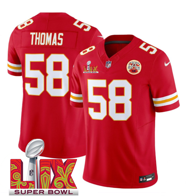 Kansas City Chiefs #58 Derrick Thomas Red 2025 Super Bowl LIX Patch F.U.S.E. Vapor Limited Stitched Football Jersey Kansas City Chiefs #58 Derrick Thomas Red 2025 Super Bowl LIX Patch F.U.S.E. Vapor Limited Stitched Football Jersey