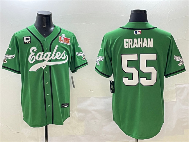 Philadelphia Eagles #55 Brandon Graham Green 2025 Super Bowl LIX And 3-Star C Patch Stitched Baseball Jersey Philadelphia Eagles #55 Brandon Graham Green 2025 Super Bowl LIX And 3-Star C Patch Stitched Baseball Jersey