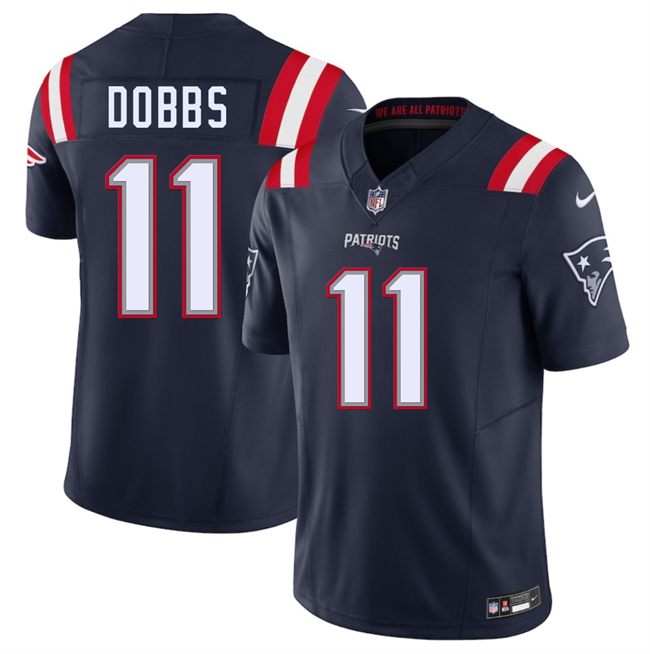 New England Patriots #11 Joshua Dobbs Navy 2025 F.U.S.E. Vapor Limited Football Stitched Jersey New England Patriots #11 Joshua Dobbs Navy 2025 F.U.S.E. Vapor Limited Football Stitched Jersey