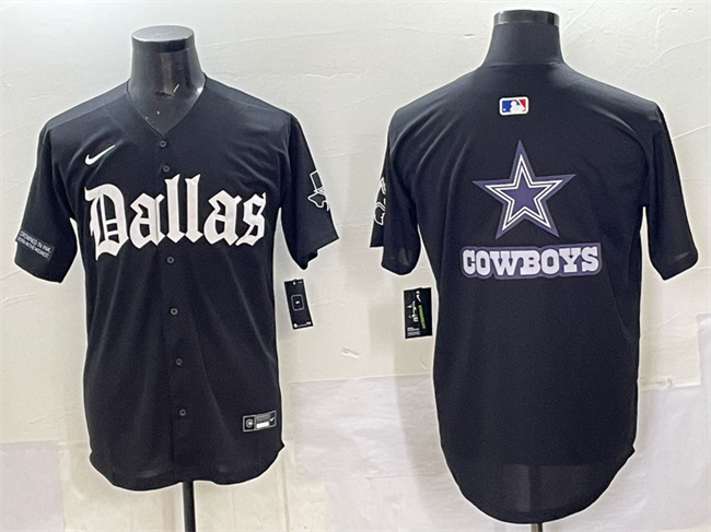 Dallas Cowboys Team Big Logo Black 'Gothic Lone Star Edition' Limited Stitched Baseball Jersey Dallas Cowboys Team Big Logo Black 'Gothic Lone Star Edition' Limited Stitched Baseball Jersey