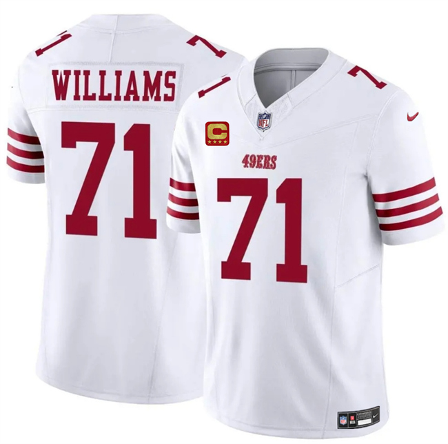 San Francisco 49ers #71 Trent Williams White 2025 F.U.S.E. With 4-Star C Patch Vapor Untouchable Limited Stitched Football Jersey San Francisco 49ers #71 Trent Williams White 2025 F.U.S.E. With 4-Star C Patch Vapor Untouchable Limited Stitched Football Jersey