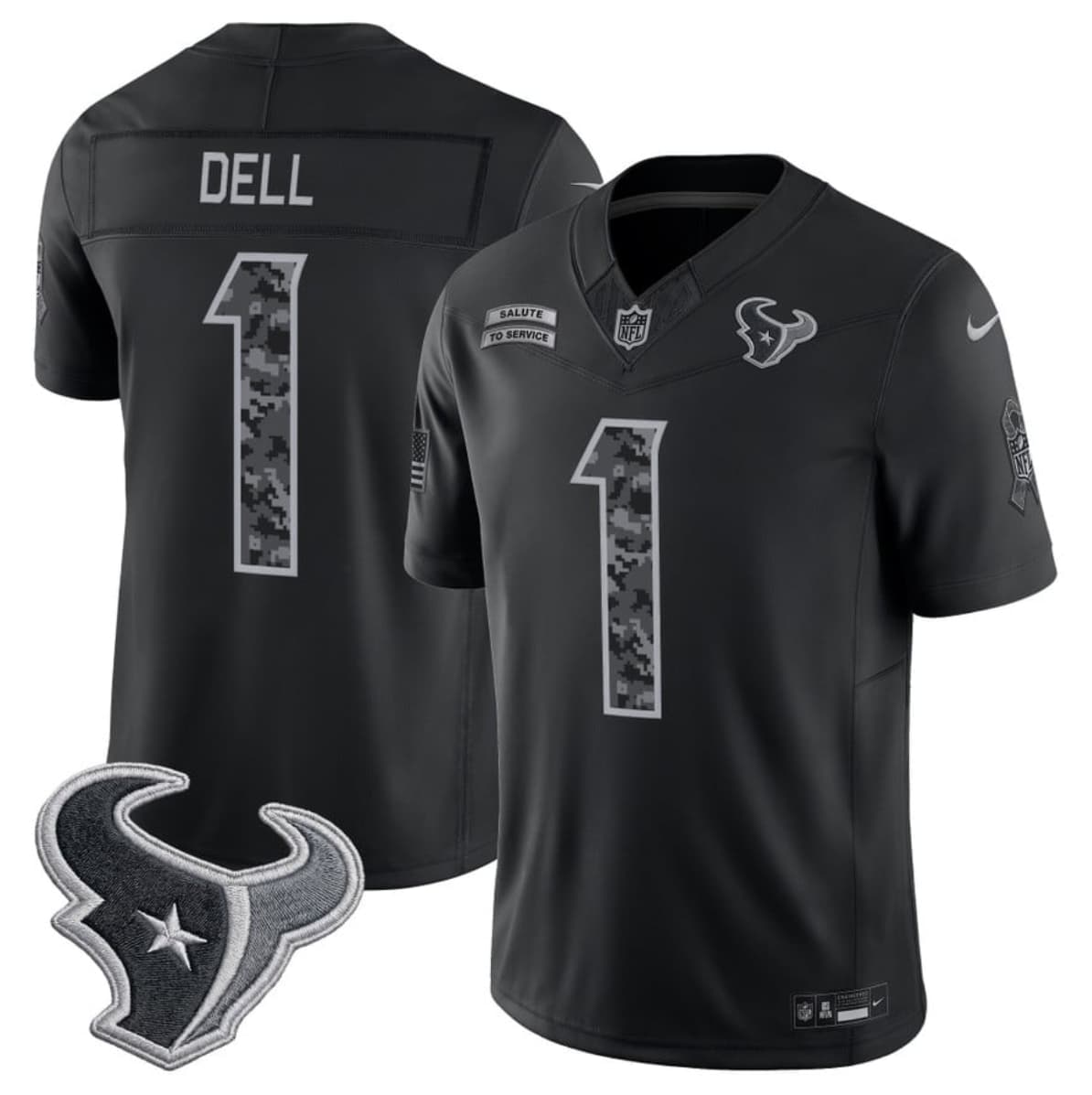 Houston Texans #1 Tank Dell Black F.U.S.E. 2026 Salute to Service Limited Football Stitched Jersey Houston Texans #1 Tank Dell Black F.U.S.E. 2026 Salute to Service Limited Football Stitched Jersey