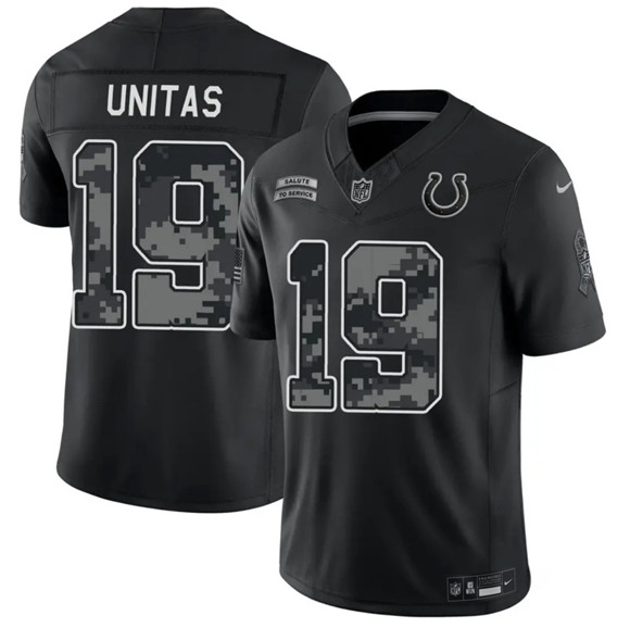 Indianapolis Colts #19 Johnny Unitas Black 2026 F.U.S.E. Salute to Service Limited Football Stitched Jersey Indianapolis Colts #19 Johnny Unitas Black 2026 F.U.S.E. Salute to Service Limited Football Stitched Jersey
