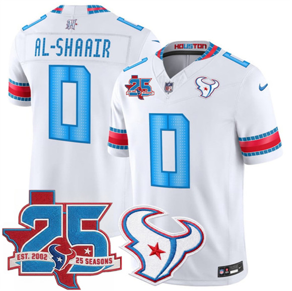 Houston Texans #0 Azeez Al-Shaair White 2026 25th Anniversary Patch F.U.S.E. Rivalries Collection Limited Football Stitched Jersey Houston Texans #0 Azeez Al-Shaair White 2026 25th Anniversary Patch F.U.S.E. Rivalries Collection Limited Football Stitched Jersey