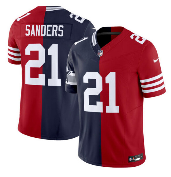 Dallas Cowboys X 49ers #21 Deion Sanders Navy Red Split F.U.S.E. Vapor Limited Stitched Jersey Dallas Cowboys X 49ers #21 Deion Sanders Navy Red Split F.U.S.E. Vapor Limited Stitched Jersey