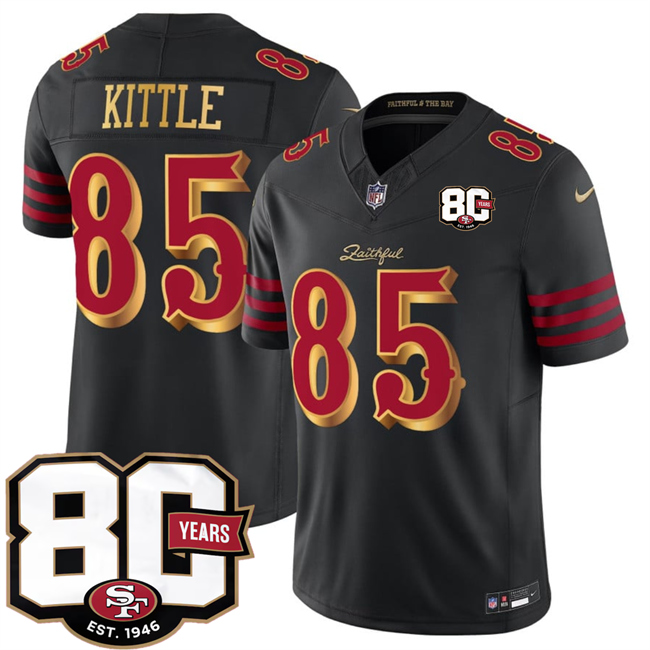 San Francisco 49ers #85 George kittle Black 80th Anniversary Patch ??Rivalries?? 2026 F.U.S.E. Vapor Untouchable Limited Football Stitched Jersey San Francisco 49ers #85 George kittle Black 80th Anniversary Patch ??Rivalries?? 2026 F.U.S.E. Vapor Untouchable Limited Football Stitched Jersey