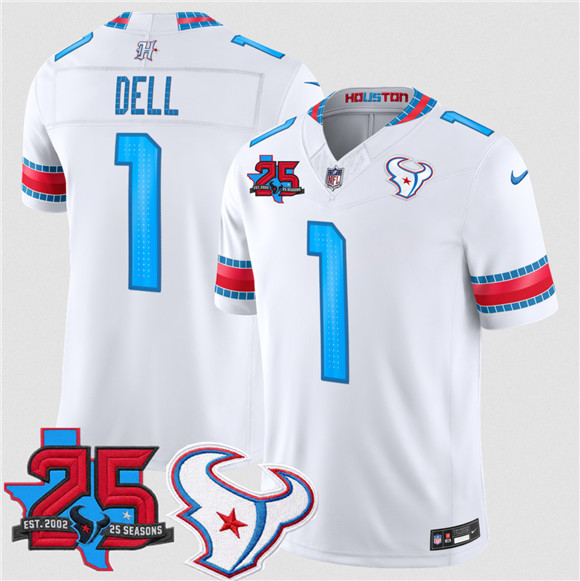 Houston Texans #1 Tank Dell White 2026 F.U.S.E. Rivalries Collection With 25th Anniversary Patch Limited Football Stitched Jersey Houston Texans #1 Tank Dell White 2026 F.U.S.E. Rivalries Collection With 25th Anniversary Patch Limited Football Stitched Jersey