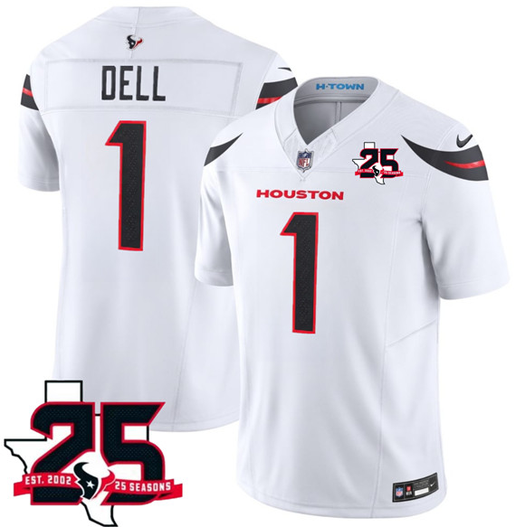 Houston Texans #1 Tank Dell White 2026 F.U.S.E. With 25th Anniversary Patch Limited Football Stitched Jersey Houston Texans #1 Tank Dell White 2026 F.U.S.E. With 25th Anniversary Patch Limited Football Stitched Jersey