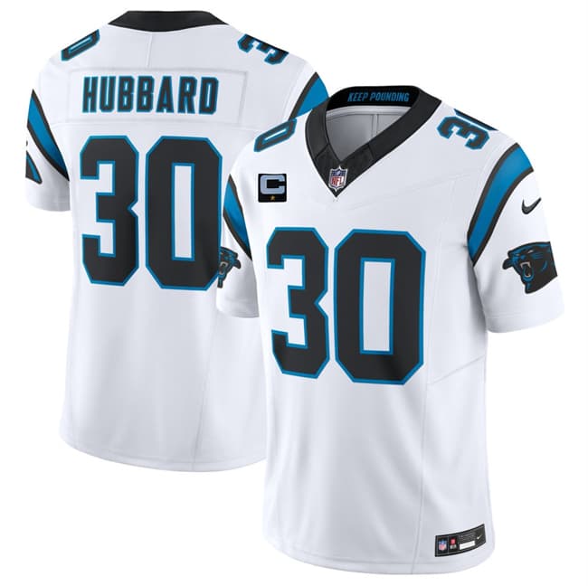 Carolina Panthers #30 Chuba Hubbard White 2026 F.U.S.E. 1-Star C Patch Vapor Limited Football Stitched Jersey Carolina Panthers #30 Chuba Hubbard White 2026 F.U.S.E. 1-Star C Patch Vapor Limited Football Stitched Jersey