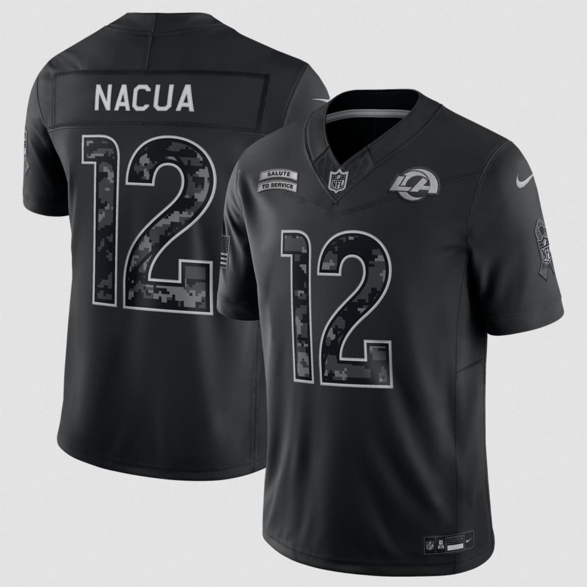 Los Angeles Rams #12 Puka Nacua Black 2026 F.U.S.E. Salute to Service Limited Football Stitched Jersey Los Angeles Rams #12 Puka Nacua Black 2026 F.U.S.E. Salute to Service Limited Football Stitched Jersey