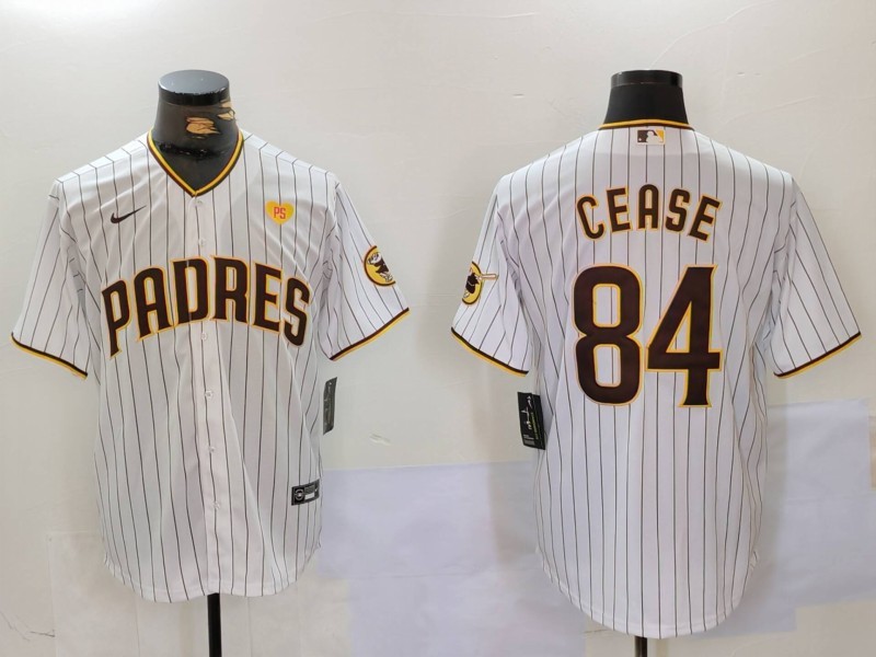 San Diego Padres #84 Dylan Cease White Team Logo With PS Patch Stitched Cool Base Nike Jersey San Diego Padres #84 Dylan Cease White Team Logo With PS Patch Stitched Cool Base Nike Jersey