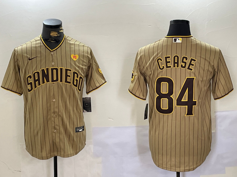 San Diego Padres #84 Dylan Cease Khaki Team Logo With PS Patch Stitched Cool Base Nike Jersey San Diego Padres #84 Dylan Cease Khaki Team Logo With PS Patch Stitched Cool Base Nike Jersey
