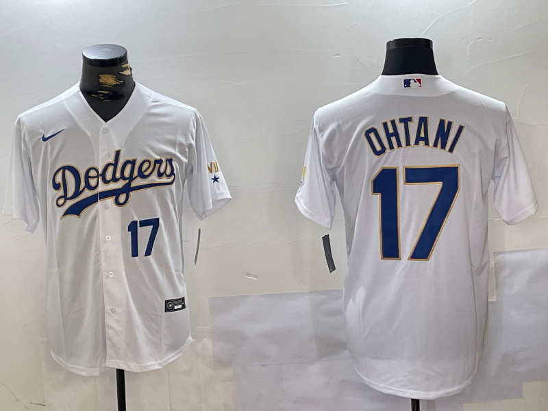 Los Angeles Dodgers #17 Shohei Ohtani Number White Gold Championship Stitched Cool Base Nike Jerseys