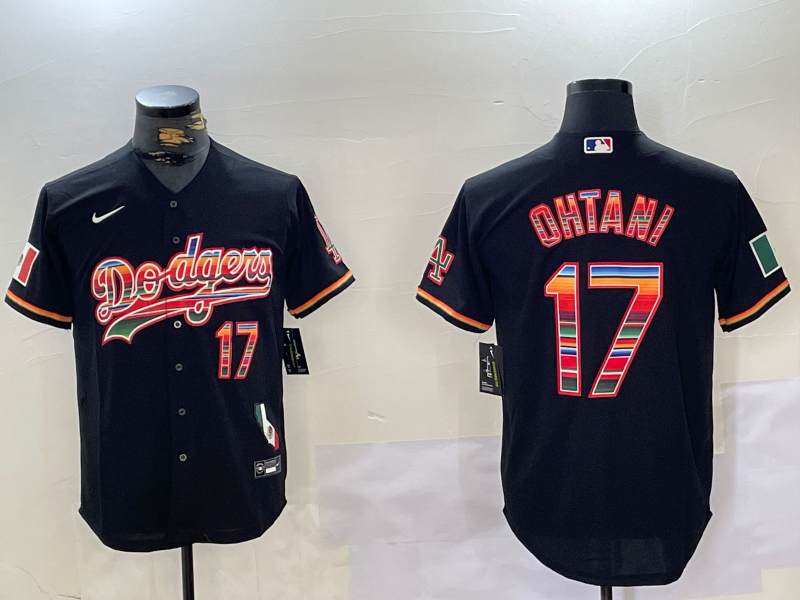 Los Angeles Dodgers #17 Shohei Ohtani Black Rainbow Mexico Cool Base Stitched Jersey