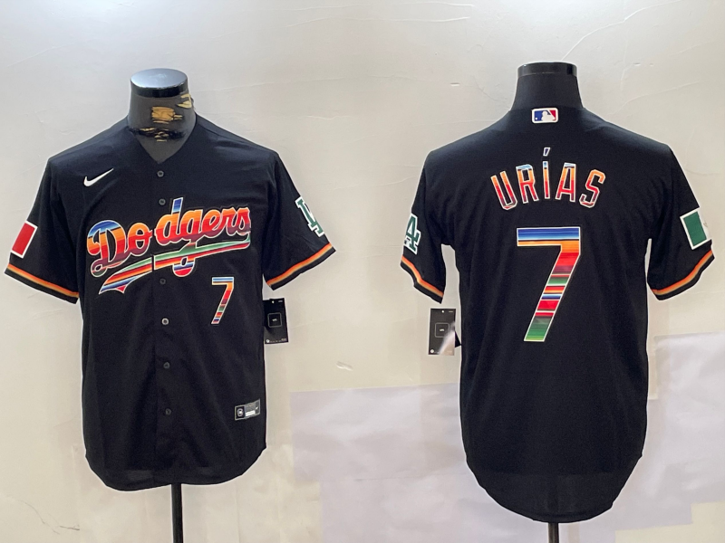 Los Angeles Dodgers #7 Julio Urias Black Rainbow Mexico Cool Base Stitched Jersey