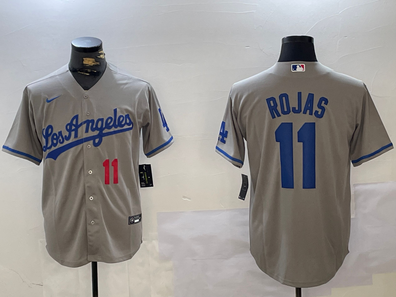 Los Angeles Dodgers #11 Miguel Rojas Number Grey With los Cool Base Stitched Jersey