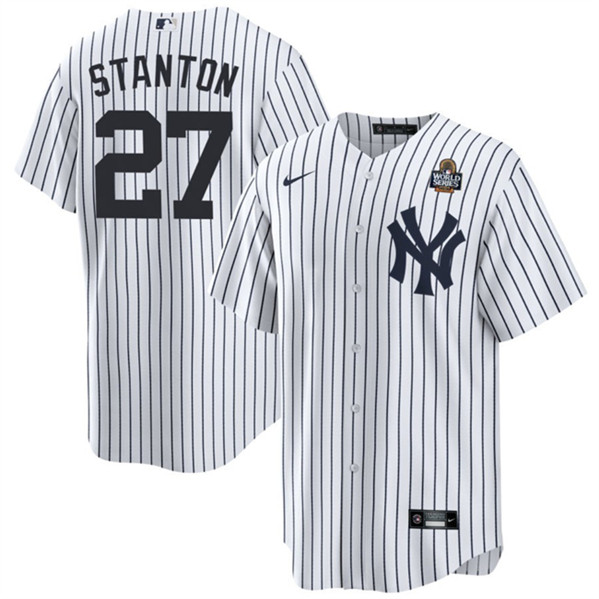 New York Yankees #27 Giancarlo Stanton White 2024 World Series With Name Cool Base Stitched Baseball Jersey