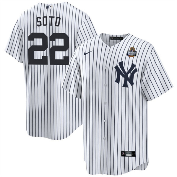 New York Yankees #22 Juan Soto White 2024 World Series With Name Cool Base Stitched Baseball Jersey