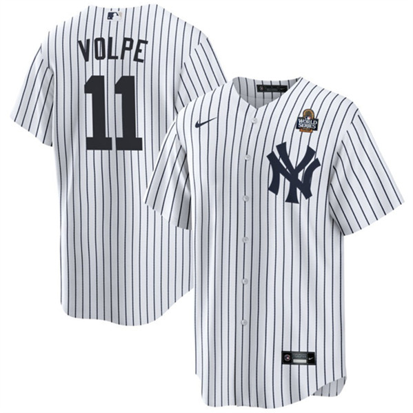 New York Yankees #11 Anthony Volpe White 2024 World Series With Name Cool Base Stitched Baseball Jersey