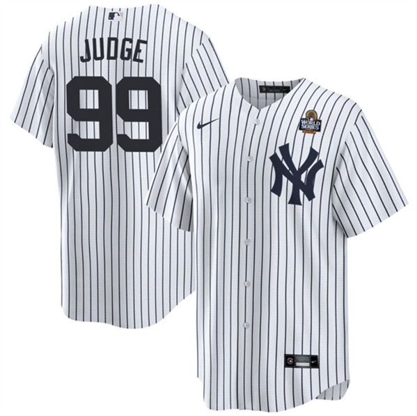 New York Yankees #99 Aaron Judge White 2024 World Series With Name Cool Base Stitched Baseball Jersey