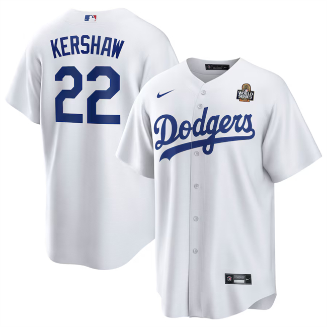 Los Angeles Dodgers #22 Clayton Kershaw White 2024 World Series Cool Base Stitched Baseball Jersey