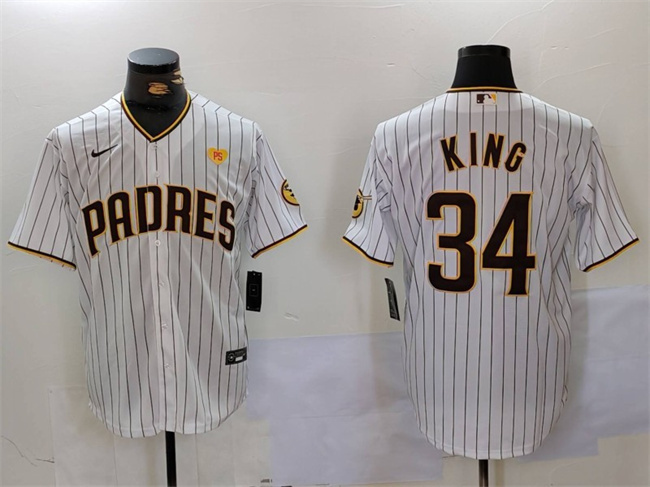 San Diego Padres #34 Michael King White With PS Patch Cool Base Stitched Baseball Jersey