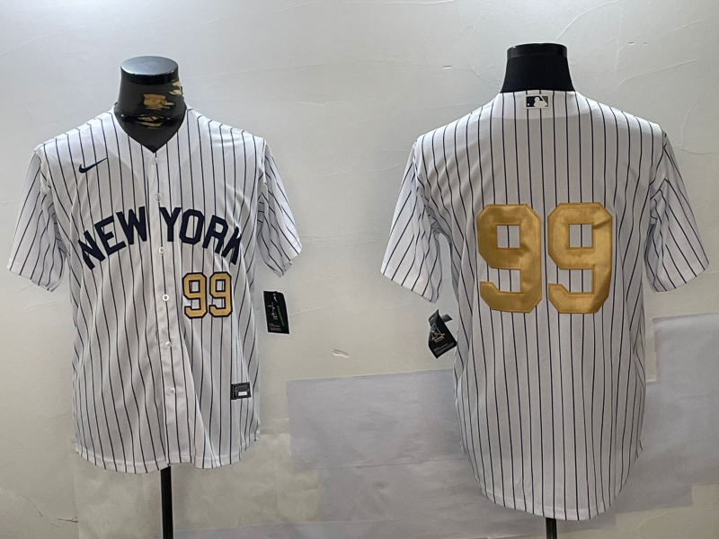 New York Yankees #99 Aaron Judge White Pinstripe Without Name Fashion Cool Base Jerseys