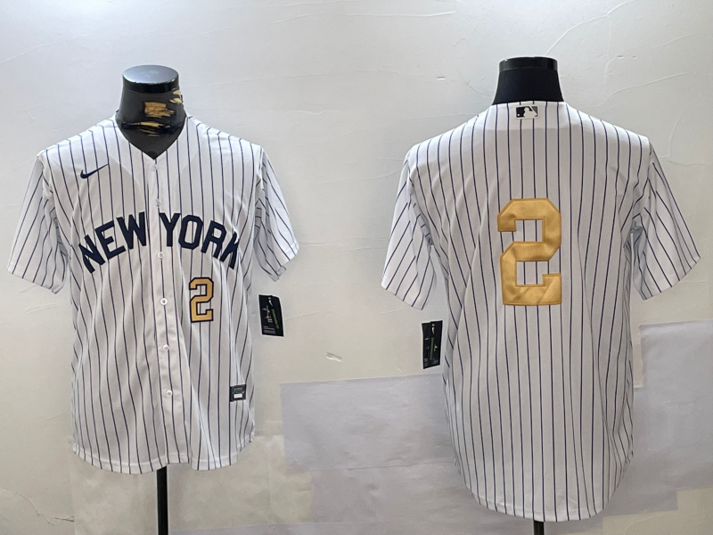 New York Yankees #2 Derek Jeter White Pinstripe Without Name Fashion Cool Base Jerseys