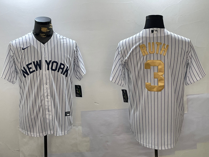 New York Yankees #3 Babe Ruth White Pinstripe Fashion Cool Base Jersey