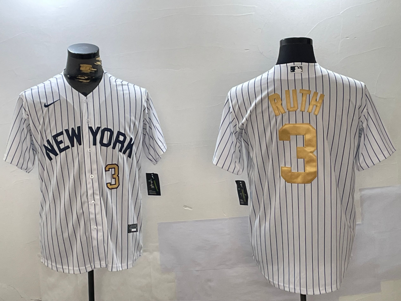 New York Yankees #3 Babe Ruth White Pinstripe Fashion Cool Base Jerseys