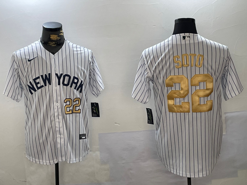New York Yankees #22 Juan Soto White Pinstripe Fashion Cool Base Jerseys
