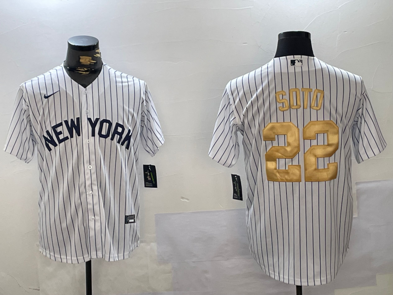 New York Yankees #22 Juan Soto White Pinstripe Fashion Cool Base Jersey