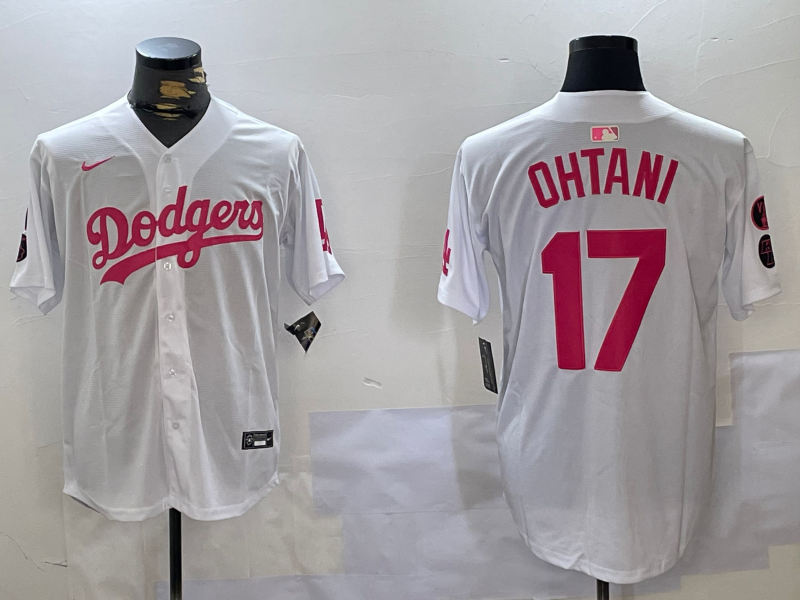 Los Angeles Dodgers #17 Shohei Ohtani Number White Pink Limited Cool Base Stitched Jersey Los Angeles Dodgers #17 Shohei Ohtani Number White Pink Limited Cool Base Stitched Jersey