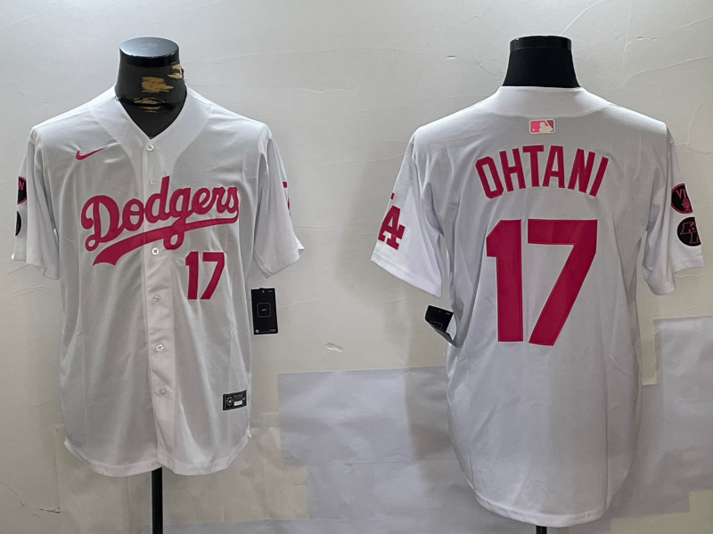Los Angeles Dodgers #17 Shohei Ohtani Number White Pink Limited Cool Base Stitched Jerseys Los Angeles Dodgers #17 Shohei Ohtani Number White Pink Limited Cool Base Stitched Jerseys
