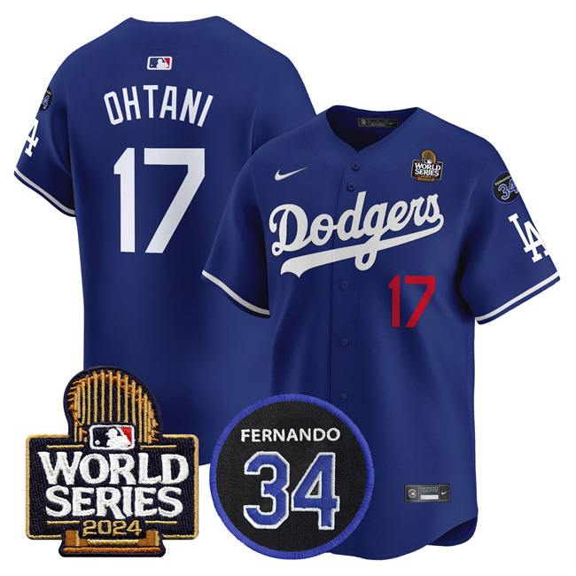 Los Angeles Dodgers #17 Shohei Ohtani Royal 2024 World Series With Fernando Memorial Patch Limited Stitched Baseball Jersey Los Angeles Dodgers #17 Shohei Ohtani Royal 2024 World Series With Fernando Memorial Patch Limited Stitched Baseball Jersey