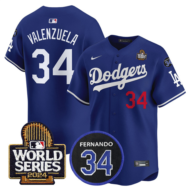 Los Angeles Dodgers #34 Toro Valenzuela Royal 2024 World Series With Fernando Memorial Patch Limited Stitched Baseball Jersey