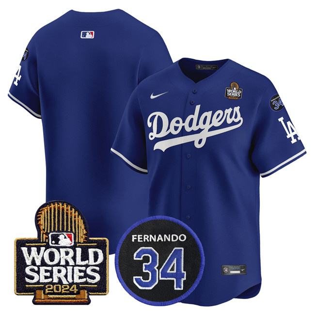 Los Angeles Dodgers Blank Royal 2024 World Series With Fernando Memorial Patch Limited Stitched Baseball Jersey