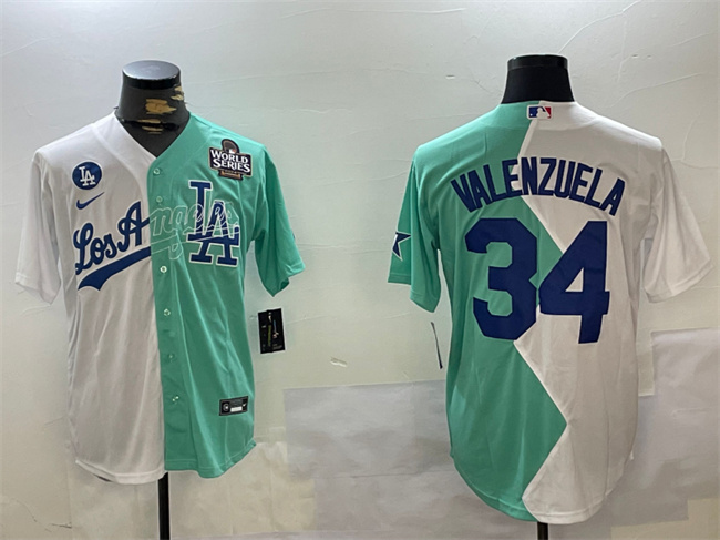 Los Angeles Dodgers #34 Toro Valenzuela White Green Split 2024 World Series All-Star Cool Base Stitched Baseball Jersey Los Angeles Dodgers #34 Toro Valenzuela White Green Split 2024 World Series All-Star Cool Base Stitched Baseball Jersey