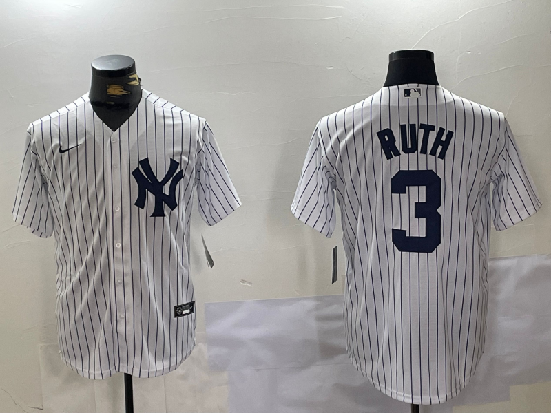 New York Yankees #3 Babe Ruth White Name Stitched Cool Base Nike Jersey